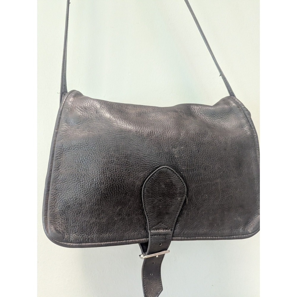 Paul B Delvaille Messenger Bag New York Black Brown Leather‎ Vtg Flap Shoulder